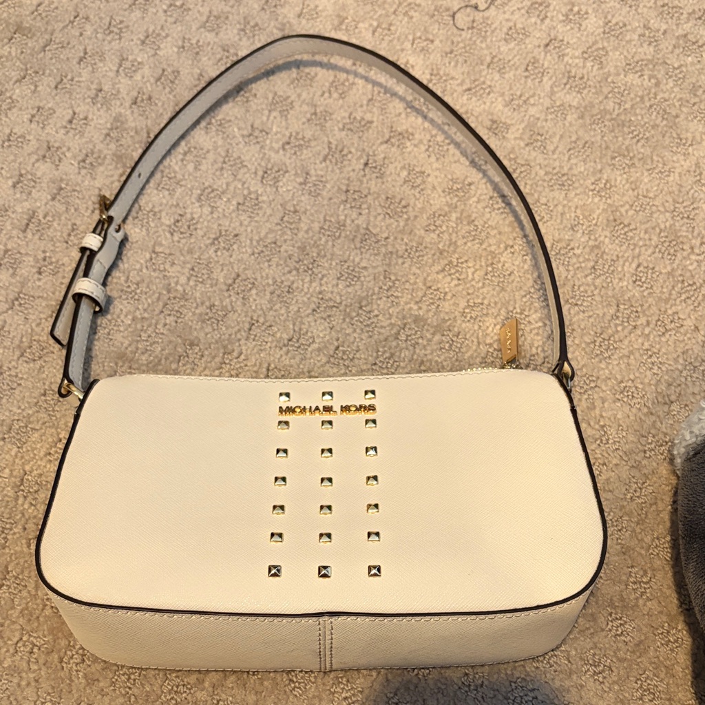 Michael Kors Cream Leather Shoulder Bag With Gold Studs